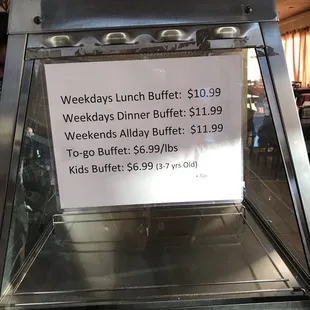 Buffet prices as of May 2018