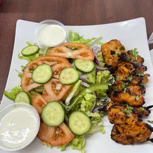 Reshmi chicken kabobs with yummy salad