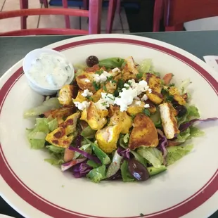 Greek salad with Chicken.