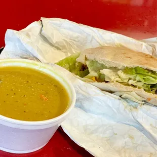 Lentil Soup &amp; Chicken Shawarma Pita