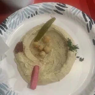 Hummus with yummy pickles and spices!