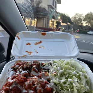 mixed meat over rice, light sauce