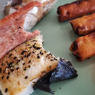 Lumpia banana cake and musubi