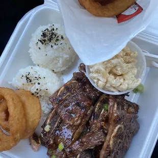 Order of calbi ribs with side of onion rings  perfect for two btw!