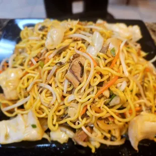 Dinner @Shaka Ramen; 10/2/2024 Hubby David Ordered Yakisoba w/Pork &amp; Spicy. If U check-in to "Yelp &amp; write a Review", you'll get FREE Gyoza!