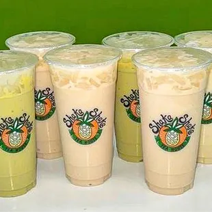 a row of iced drinks