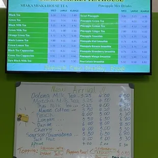menu and price list