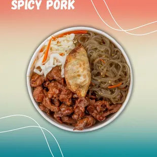 Korean BBQ food. Our Shake Bowl with Spicy Pork
