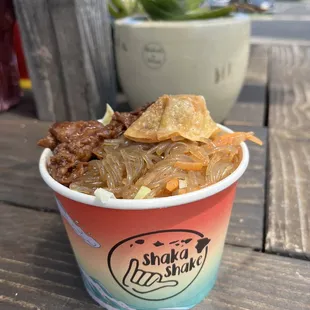 a bowl of food on a table