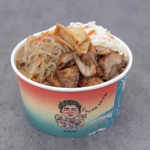 BBQ Chicken Bowl with Rice and Japchae Noodle and salad and mandoo
$15.95