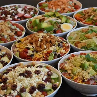 ows a variety of salads