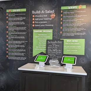 The build a salad is sort of unclear. There&apos;s no choices listed on the wall or nearby. Maybe they&apos;re on the ordering kiosk??