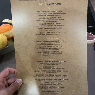 Shared plates menu