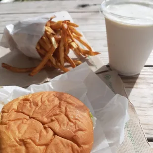Green chile cheeseburger, salted caramel shake, fries