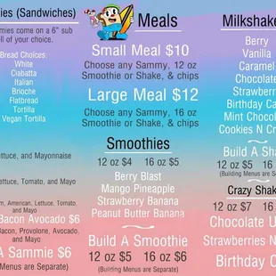 a menu for a small meal