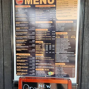 a menu on a board