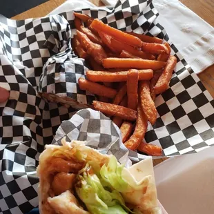 BBQ Chicken Wrap with Sweet Potato Fries