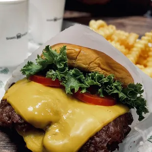 a cheeseburger and fries