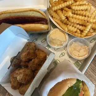 ShackBurger, Fries, Chicken Bites, Hot Dog
