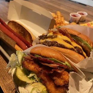 Hot Dog, Avocado Bacon Chicken, Bacon Cheeseburger