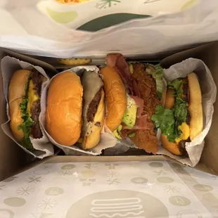 Cheeseburger, Black truffle burger, Avocado Bacon chicken sandwich, &amp; cheeseburger