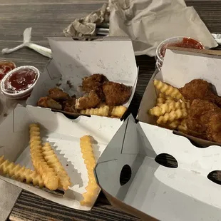 **Hot/Fresh** 10 piece chicken nuggets and crinkle cut fries with ketchup Fries Chicken Bites Chicken