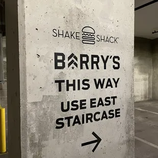 Shake Shack and Barry's reserved parking spaces on P1.