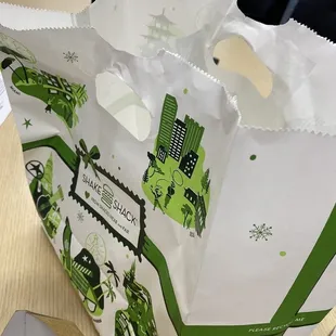 a paper bag on a table