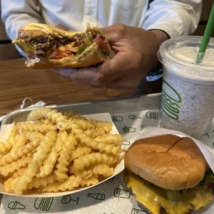 ShackBurger, fries, Cookies 'n' Cream Shake