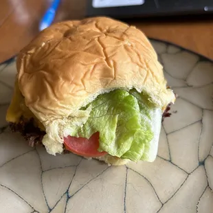 a hamburger with lettuce and tomato on a plate