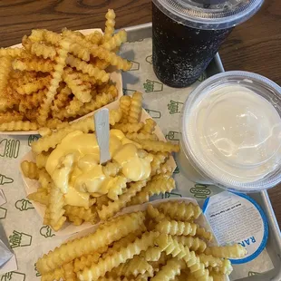 Spicy fries, cheese fries, and regular!