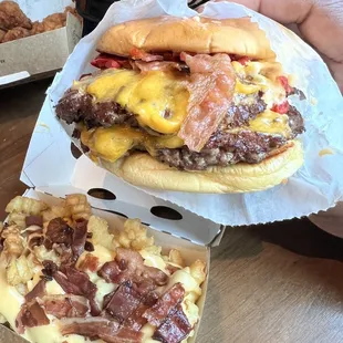 Smokehouse or SmokeShack whatever it's called featured Sandwhich of the month was AMAZING! Bacon Cheddar fries SLAMMING!