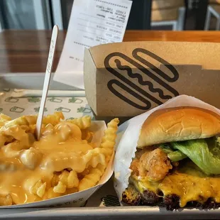 Double burger add onion straws and cheese fries