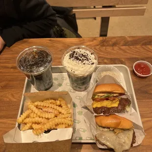 Crinkle Fries, Chocolate Shake,  Avocado Bacon Burger, Truffle Burger (seasonal)