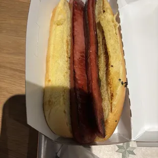 Hot dog $4.99. All beef and served split grilled.