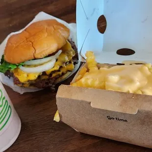 Closeup of the milkshake and fries