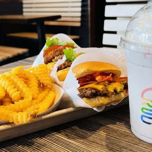 a cheeseburger and fries