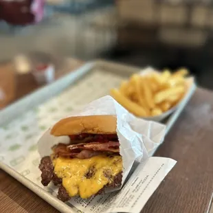 Smokehouse burger and fries. Not worth the price. Just get an original