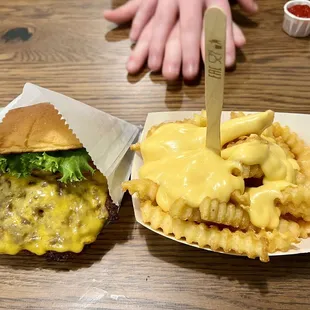 Double burger &amp; cheese fries