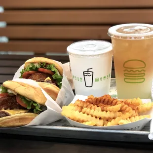 Shack Stack burger, fries, and 50/50.