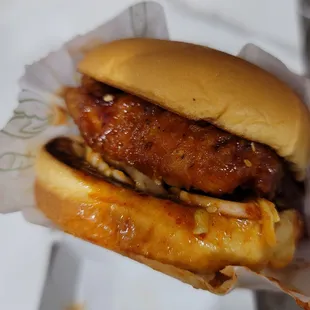 Korean Fried chicken with Kimchi slaw and super nice soft bun