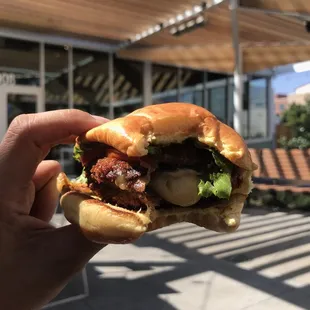 10.7.20 Inside the &apos;Shroom Burger ... hot melted cheese just oozing out of the perfectly crispy fried portobello mushroom! The best!