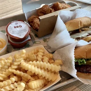 Cheese Fries, shack burger, nuggets