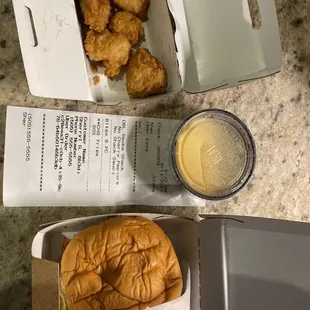 Receipt says cheese fries.... only received my chicken bites and burger.