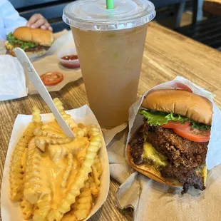 Shack stack, cheese fries, Arnold Palmer