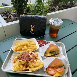 Shack Stack, Bacon Cheese Fries + Sweet Tea