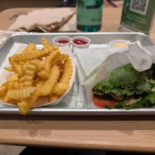 Fries and a double in a lettuce wrap (easily wrapped to eat with your hands)