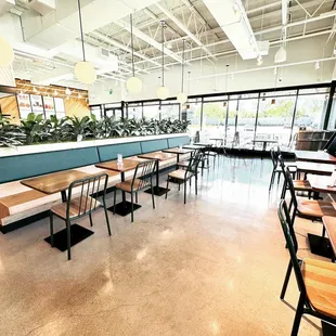 tables and chairs in a restaurant