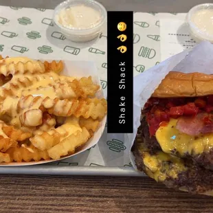 SmokeShack and Cheese Fries with a side of queso