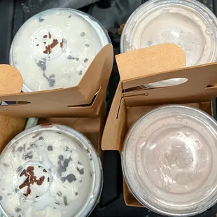 L to R: Triple Chocolate Brownie Shake, Cookies and Cream Shake, and Strawberry Shake